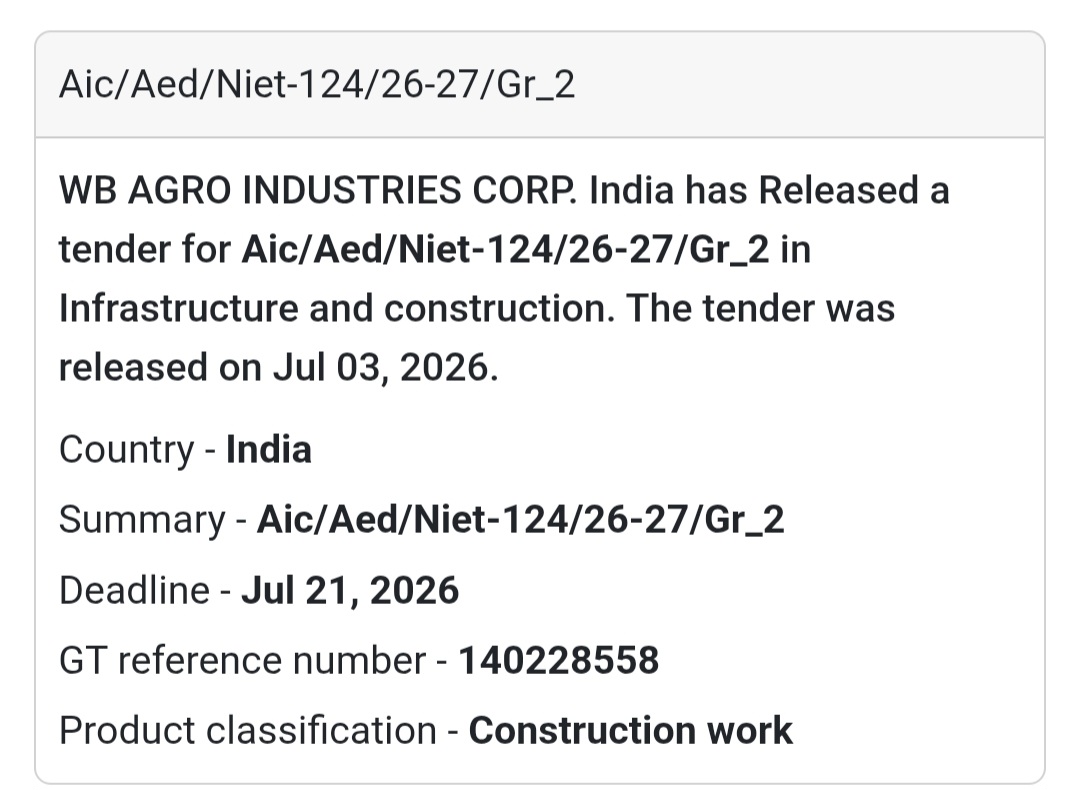 🌾 WB Agro Industries Corporation Tender – West Bengal