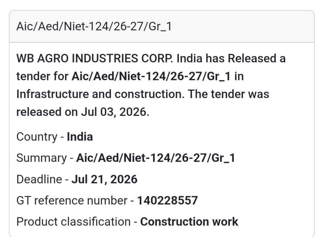 🌾 WB Agro Industries Corporation Tender – West Bengal