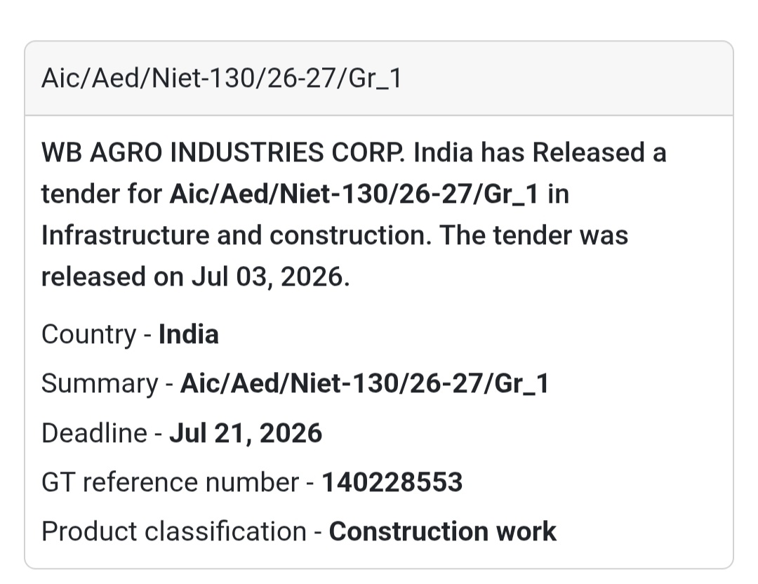 🌾 WB Agro Industries Corporation Tender – West Bengal