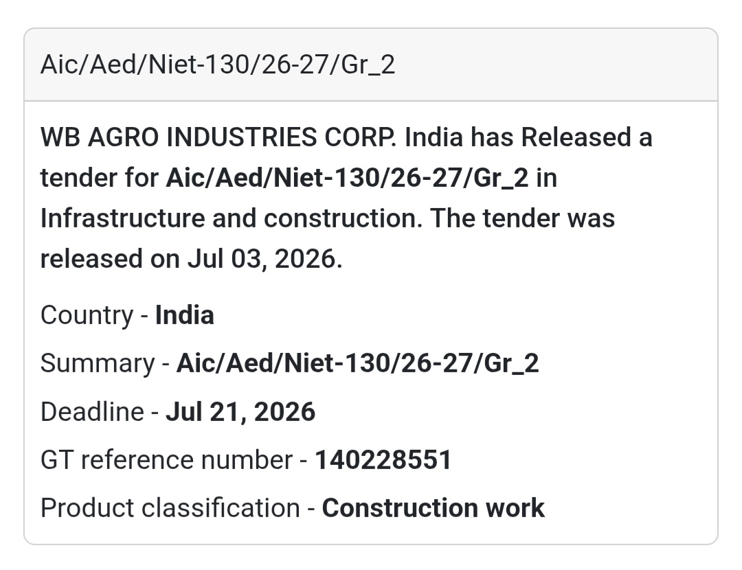 🌾 WB Agro Industries Corporation Tender – West Bengal