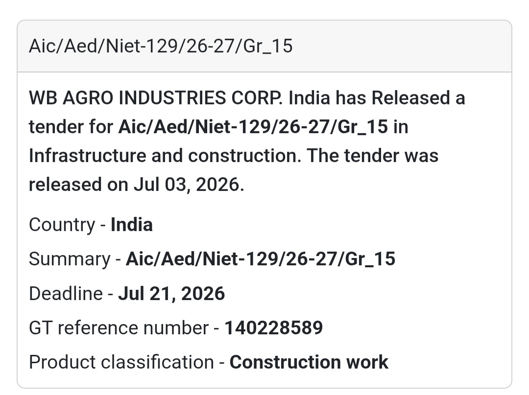 🚜 WB Agro Industries Corporation Tender – West Bengal