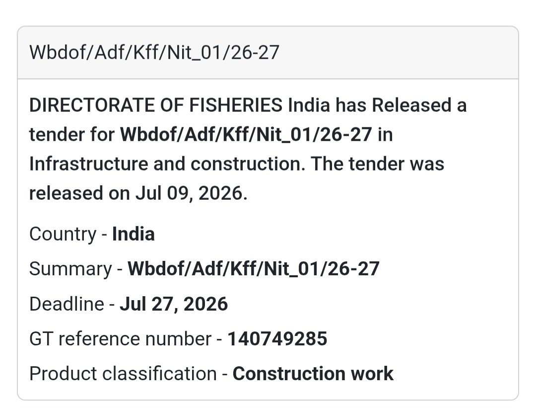 🐟 WBDOF/ADF/KFF/NIT-01/26-27 | 📍West Bengal