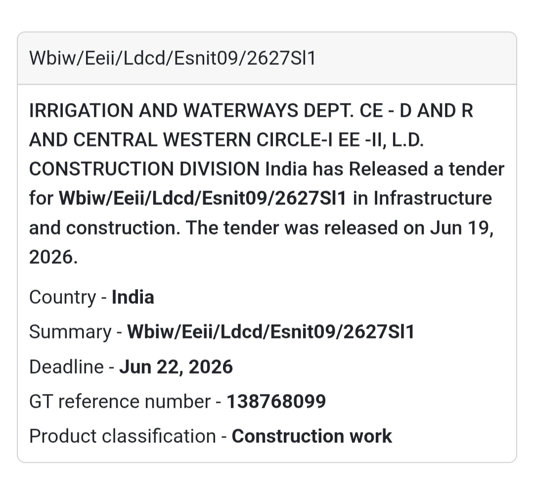 🌊 WBIW/EEII/LDCD/ESNIT09/2627SI1 | Central Western Circle-I, West Bengal