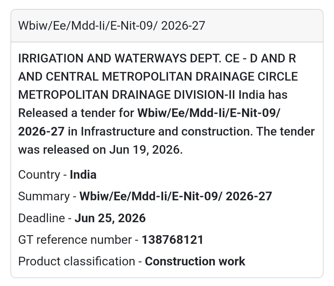 🏗️ WBIW/EE/MDD-II/E-NIT-09/2026-27 | Metropolitan Drainage Division-II