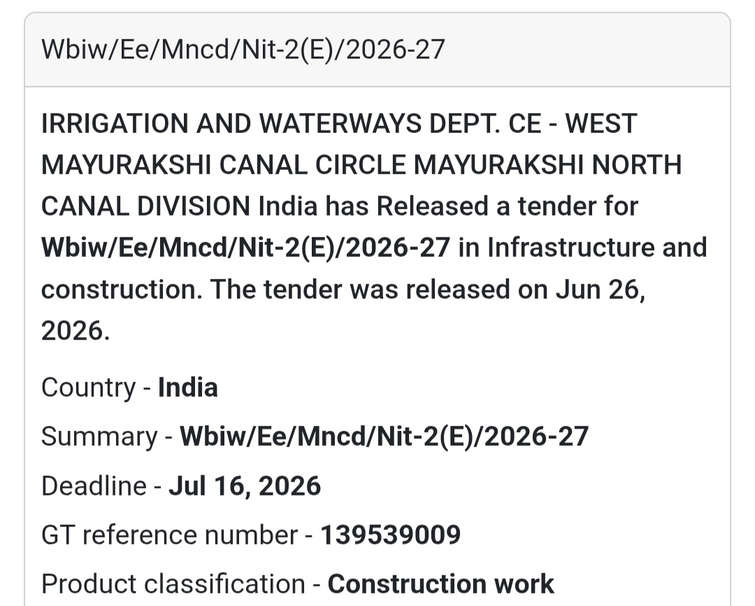 WBIW/EE/MNCD/NIT-2(E)/2026-27 – West Mayurakshi Canal Circle, West Bengal