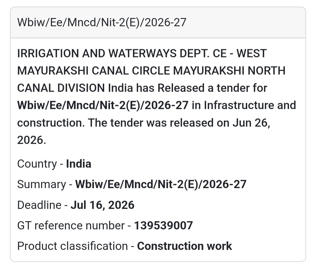 WBIW/EE/MNCD/NIT-2(E)/2026-27 – West Mayurakshi Canal Circle, West Bengal