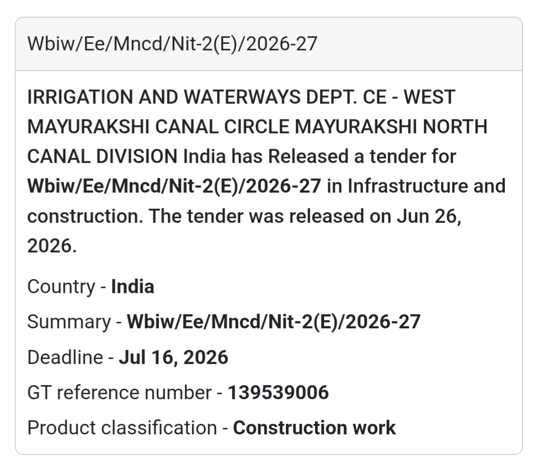 WBIW/EE/MNCD/NIT-2(E)/2026-27 – West Mayurakshi Canal Circle, West Bengal