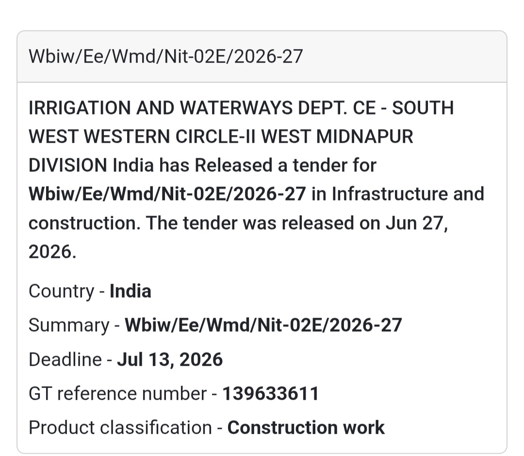 🌊 WBIW/EE/WMD/NIT-02E/2026-27 | 📍West Midnapur Division