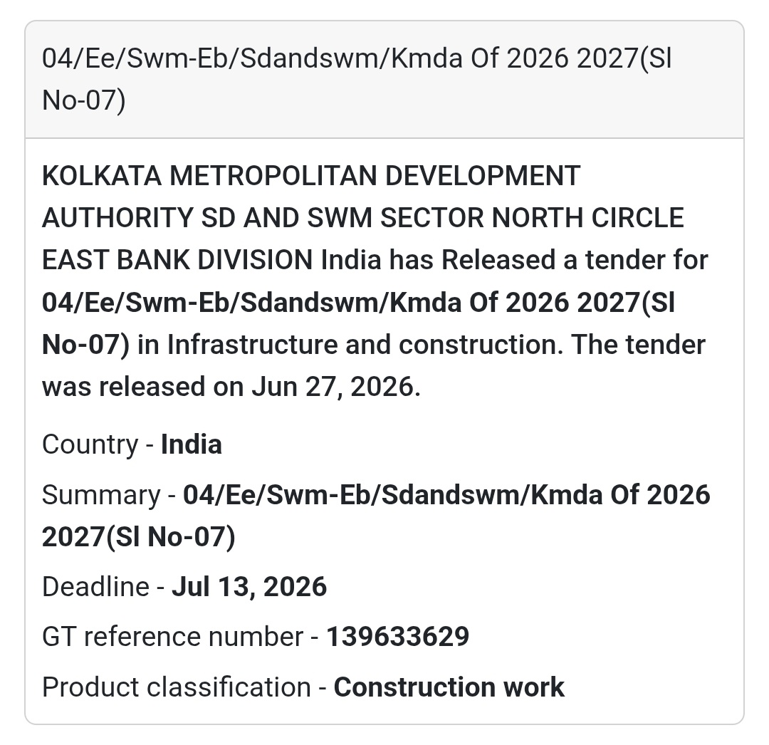 🚰 WBIW/EE/WMD/NIT-02E/2026-27 | 📍West Midnapur Division