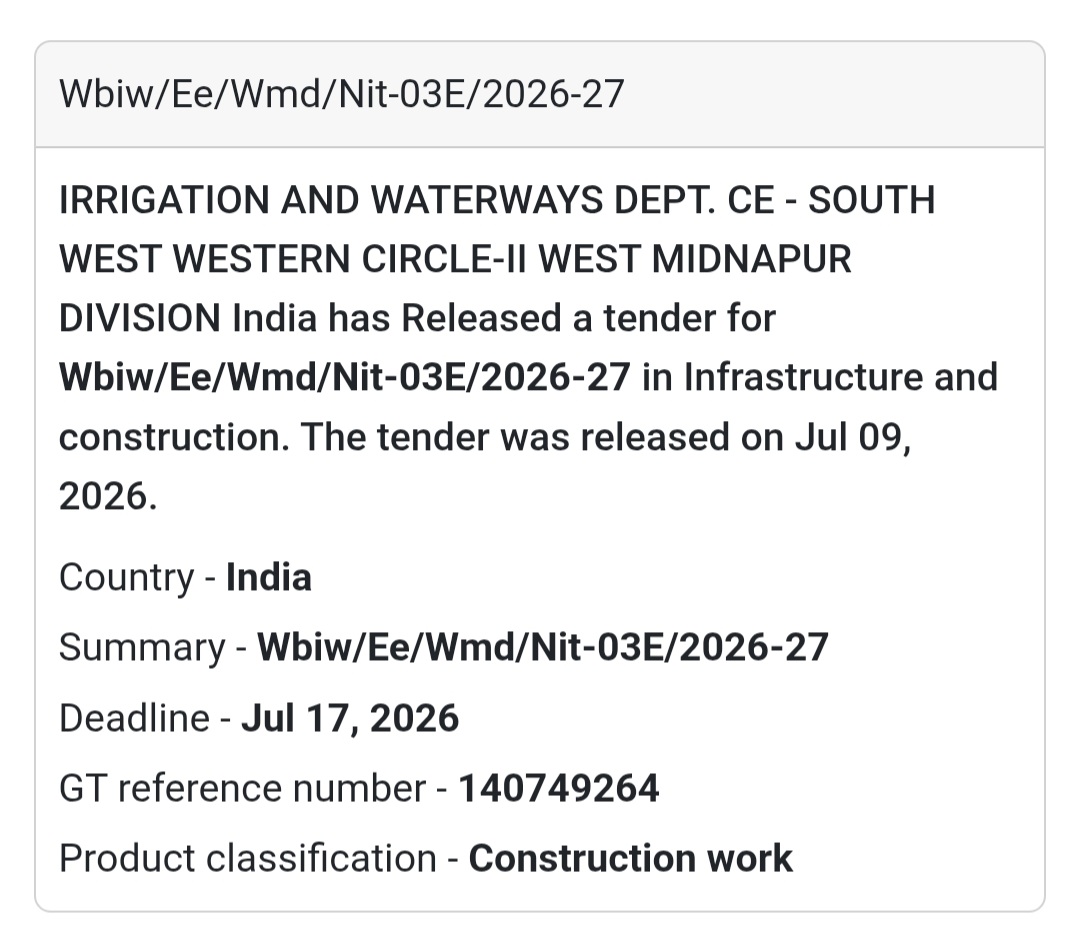💧 WBIW/EE/WMD/NIT-03E/2026-27 | 📍West Midnapore