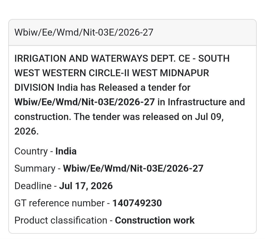 💧 WBIW/EE/WMD/NIT-03E/2026-27 | 📍West Midnapur