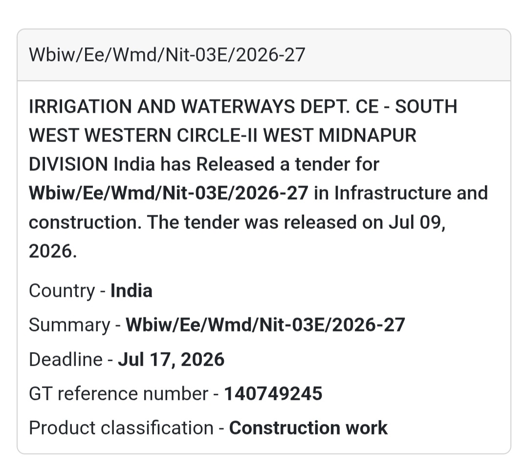 💧 WBIW/EE/WMD/NIT-03E/2026-27 | 📍West Midnapur