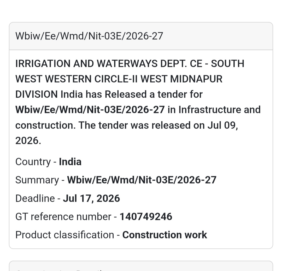 💧 WBIW/EE/WMD/NIT-03E/2026-27 | 📍West Midnapur