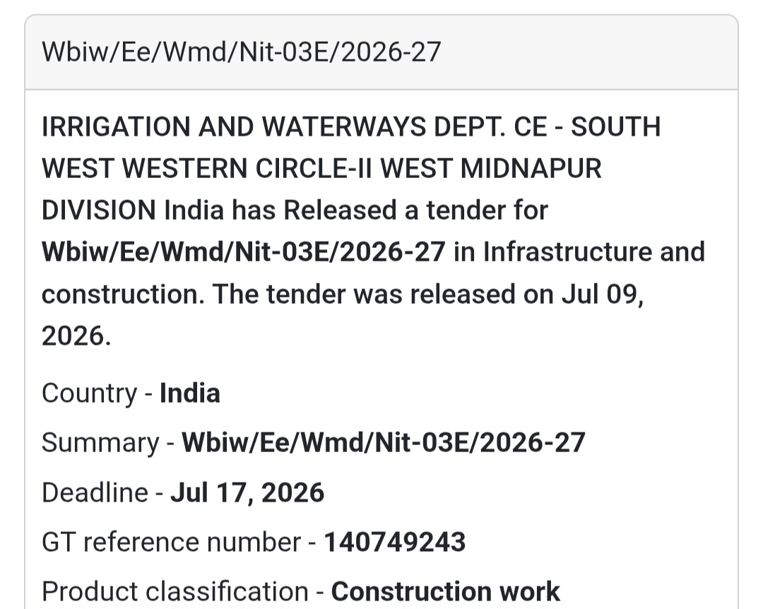 💧 WBIW/EE/WMD/NIT-03E/2026-27 | 📍West Midnapur