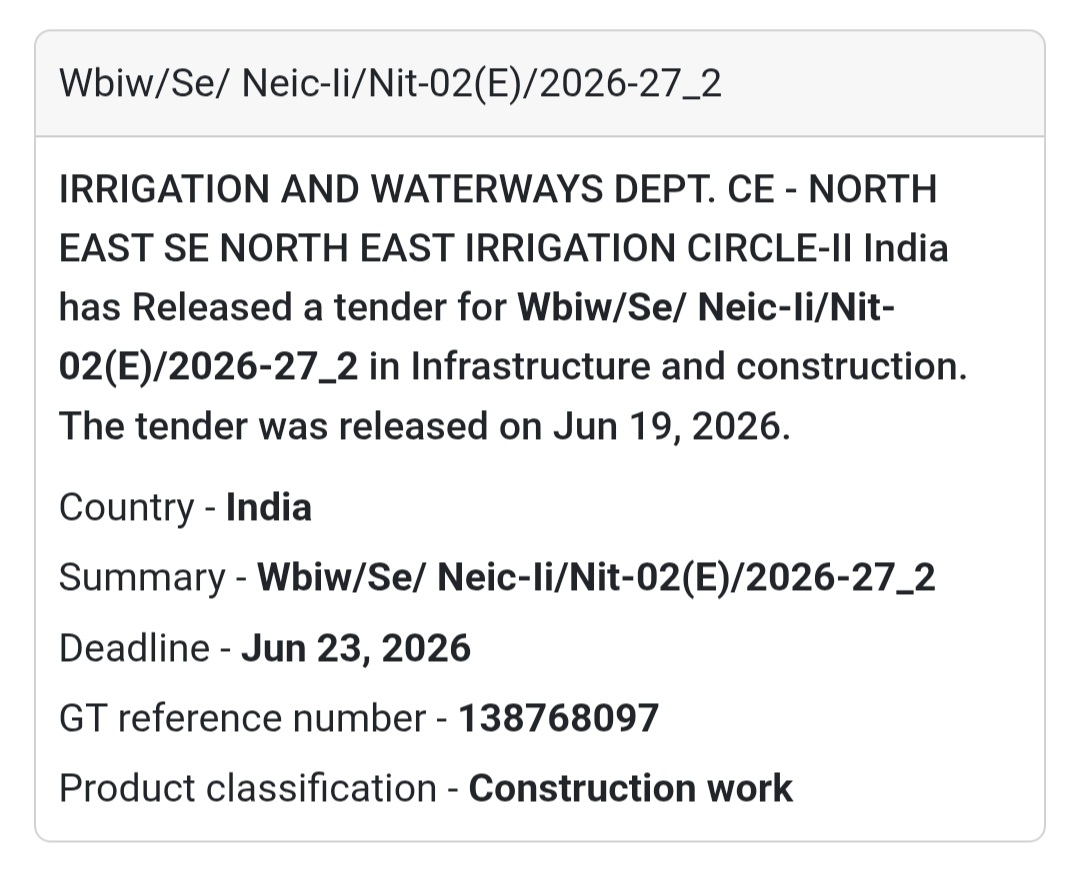 🌊 WBIW/SE/NEIC-II/NIT-02(E)/2026-27_2 | North East Irrigation Circle-II, West Bengal