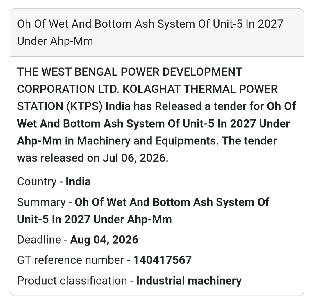 ⚙️ WBPDCL Tender | Kolaghat Thermal Power Station, Purba Medinipur