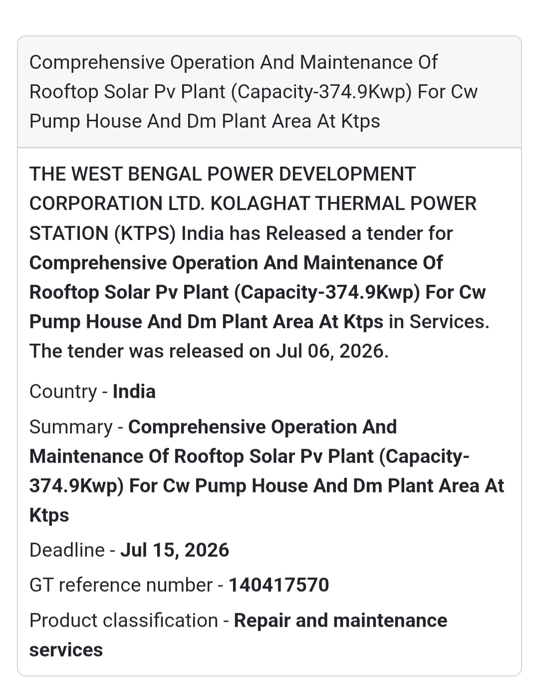 ☀️ WBPDCL Tender | Kolaghat Thermal Power Station, West Bengal