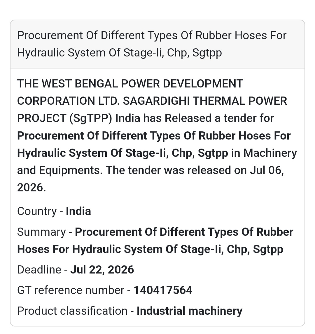 ⚙️ WBPDCL Tender | Sagardighi Thermal Power Project, Murshidabad