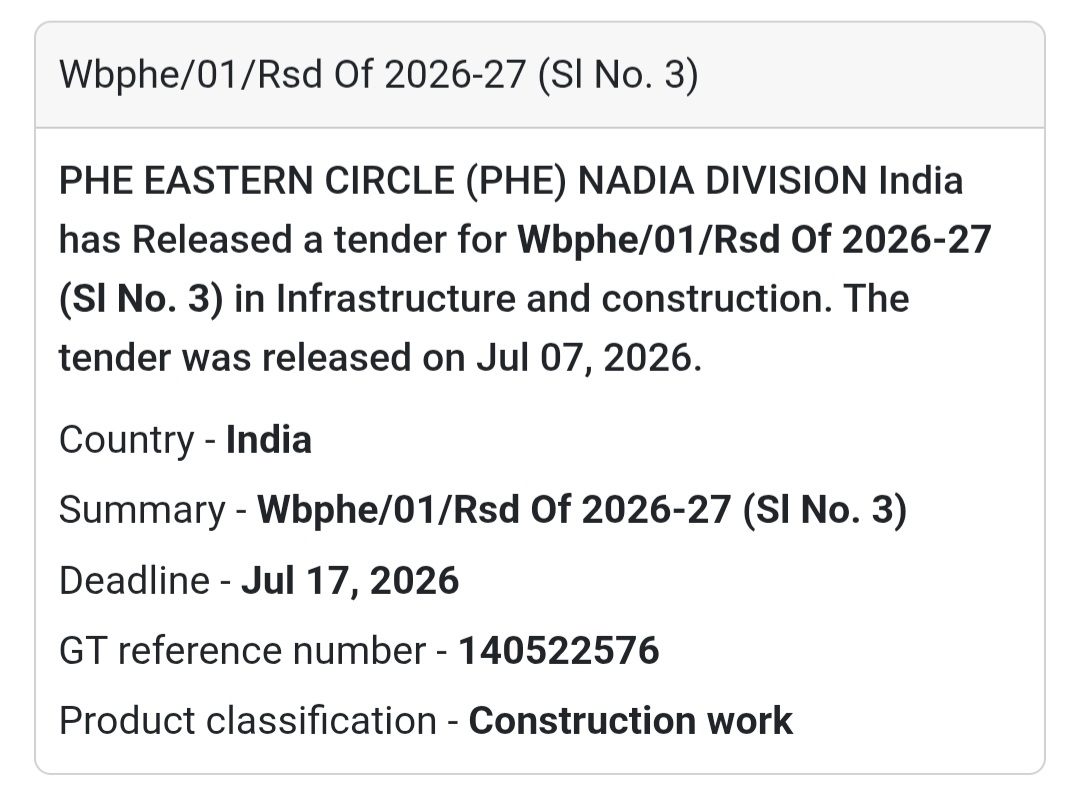 WBPHE/01/RSD of 2026–27 (Sl. No. 3) – Construction Work (Nadia, West Bengal)