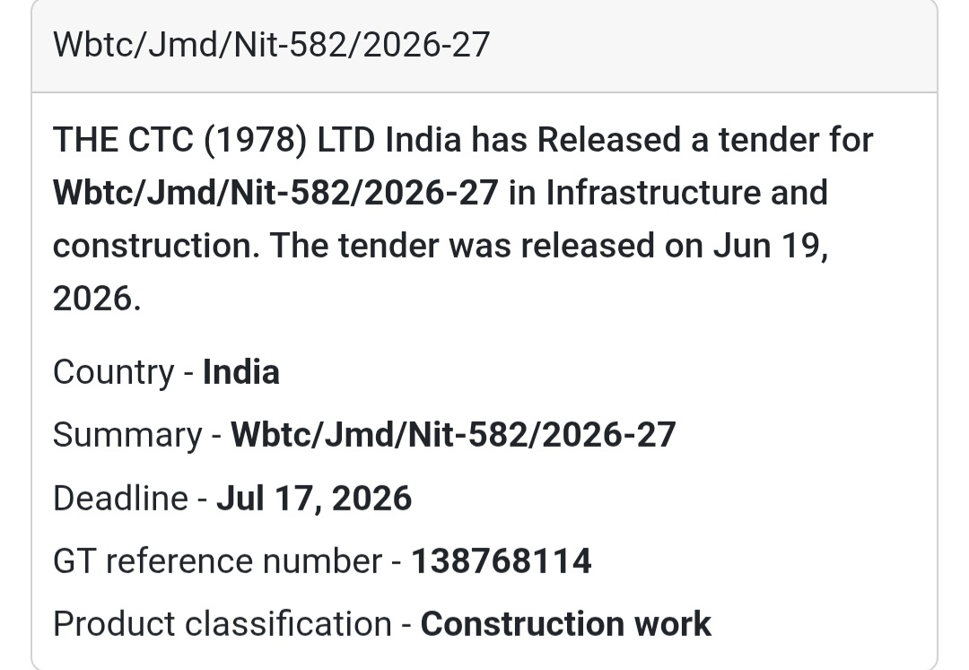 🏢 WBTC/JMD/NIT-582/2026-27 | Kolkata
