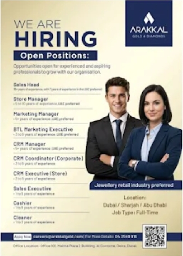 💎 WE ARE HIRING! Arakkal Gold & Diamonds – Career Opportunities in UAE 🇦🇪