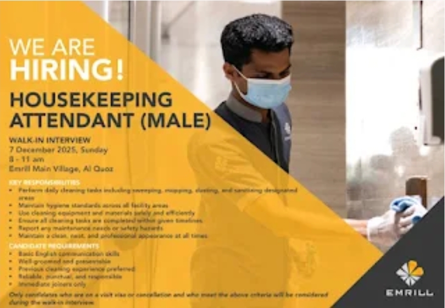 🧹 WE ARE HIRING! Housekeeping Attendant (Male) – Dubai 🇦🇪