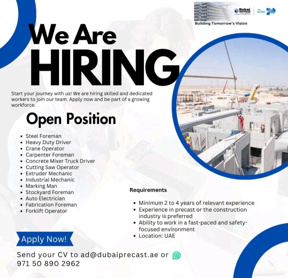 🚧 We’re Hiring! Career Opportunities at Dubai Precast 🇦🇪