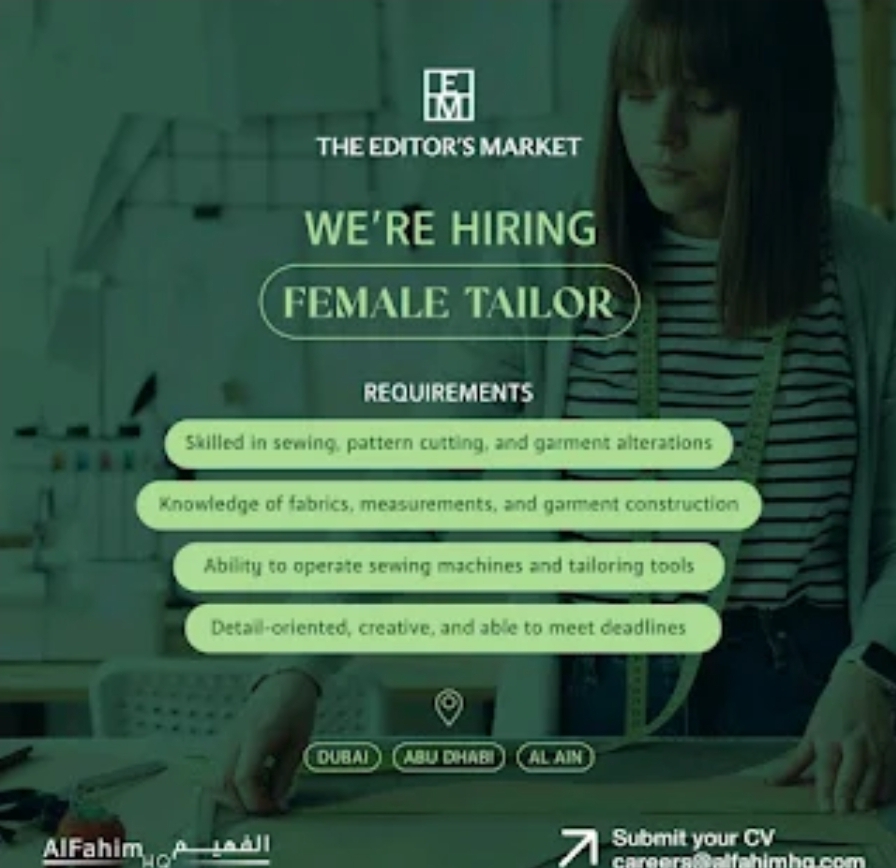 ✨ WE’RE HIRING – FEMALE TAILOR ✨