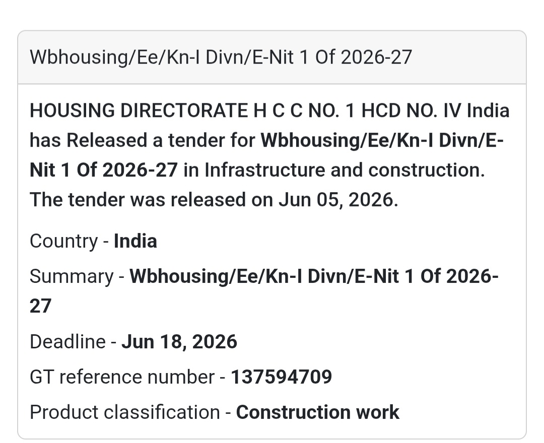 🏗️ West Bengal Housing Directorate | Construction Tender