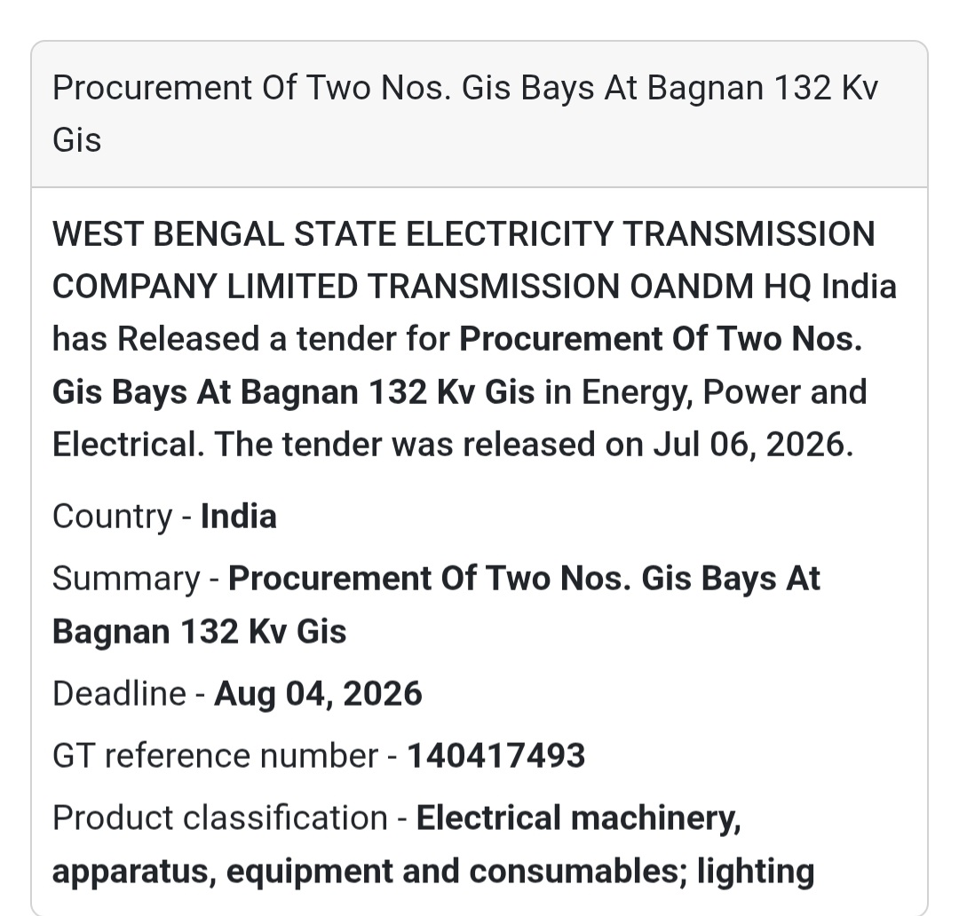⚡ West Bengal State Electricity Transmission Company Ltd. Tender | India