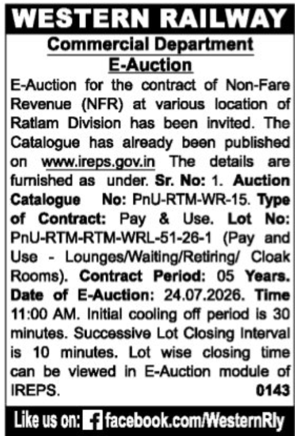 🚆 Western Railway – Commercial Department E-Auction