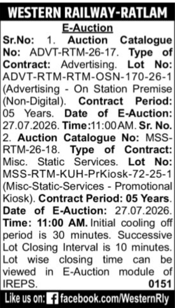 🚆 Western Railway – E-Auction Notice