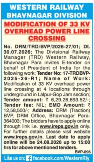🚆 Western Railway E-Tender Notice – Bhavnagar