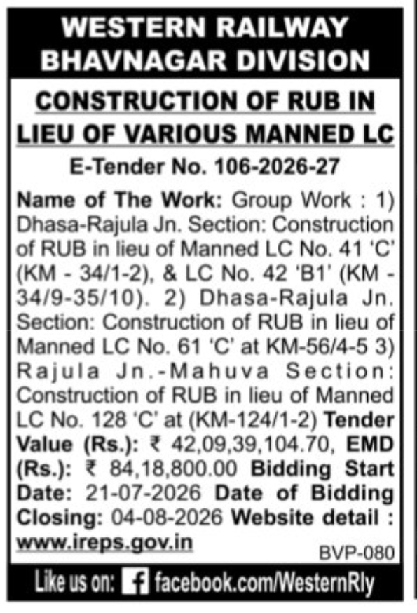 🚆 Western Railway – E-Tender Notice