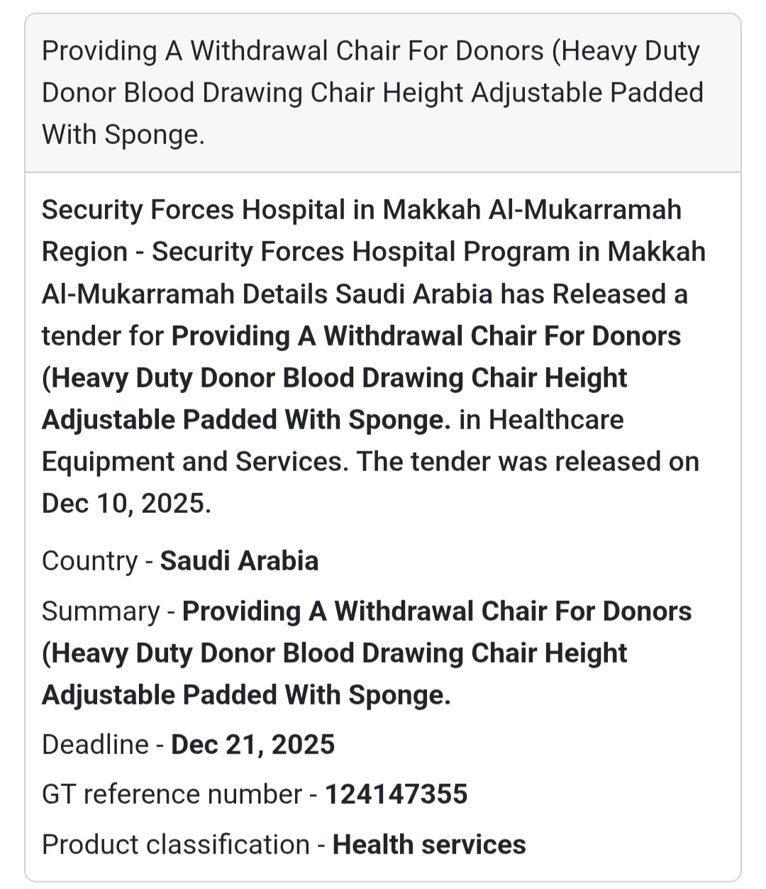 🩸 Withdrawal Chair for Blood Donors