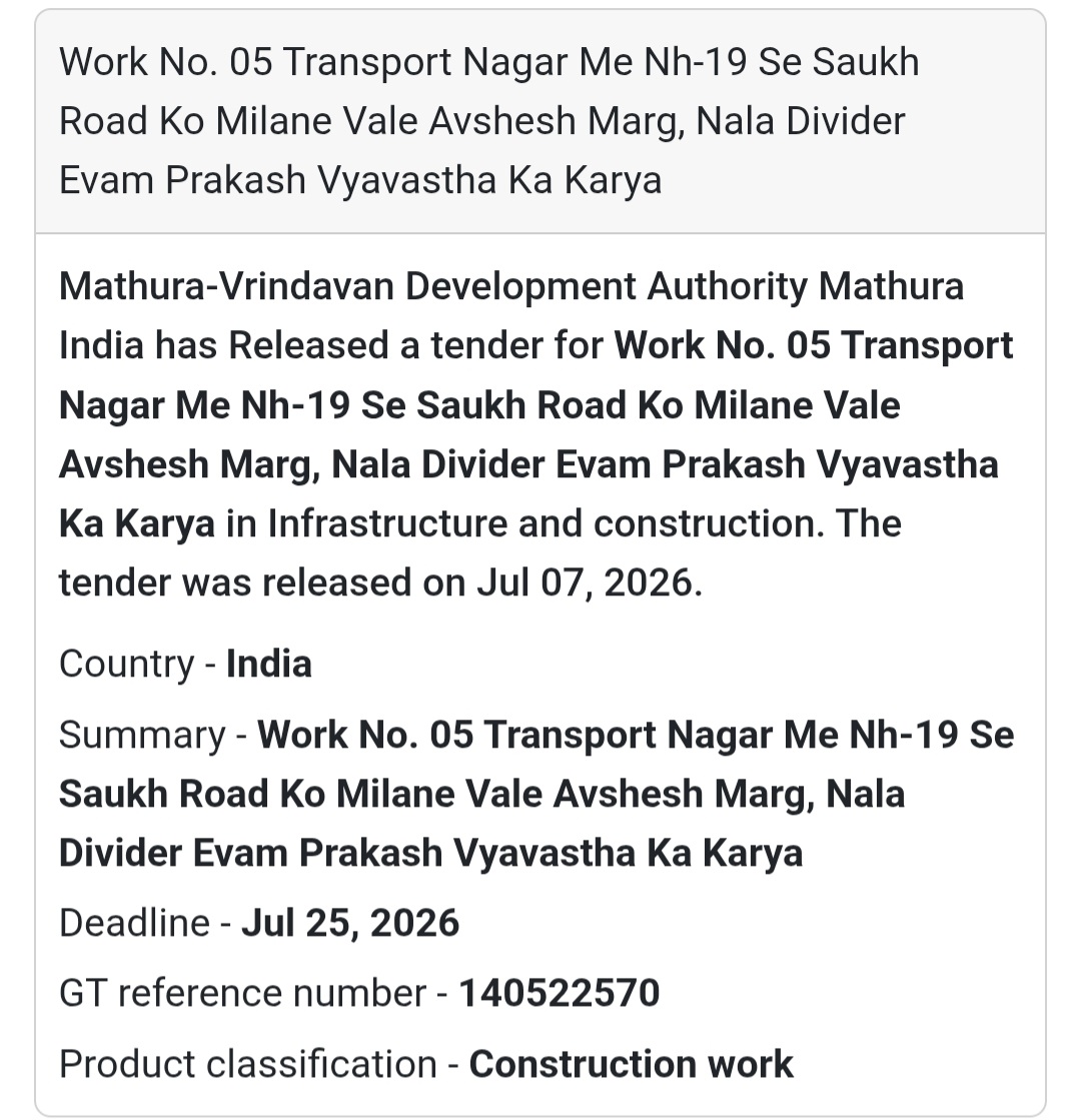 Work No. 05 – Road, Drain Divider & Lighting Work (Mathura, Uttar Pradesh)