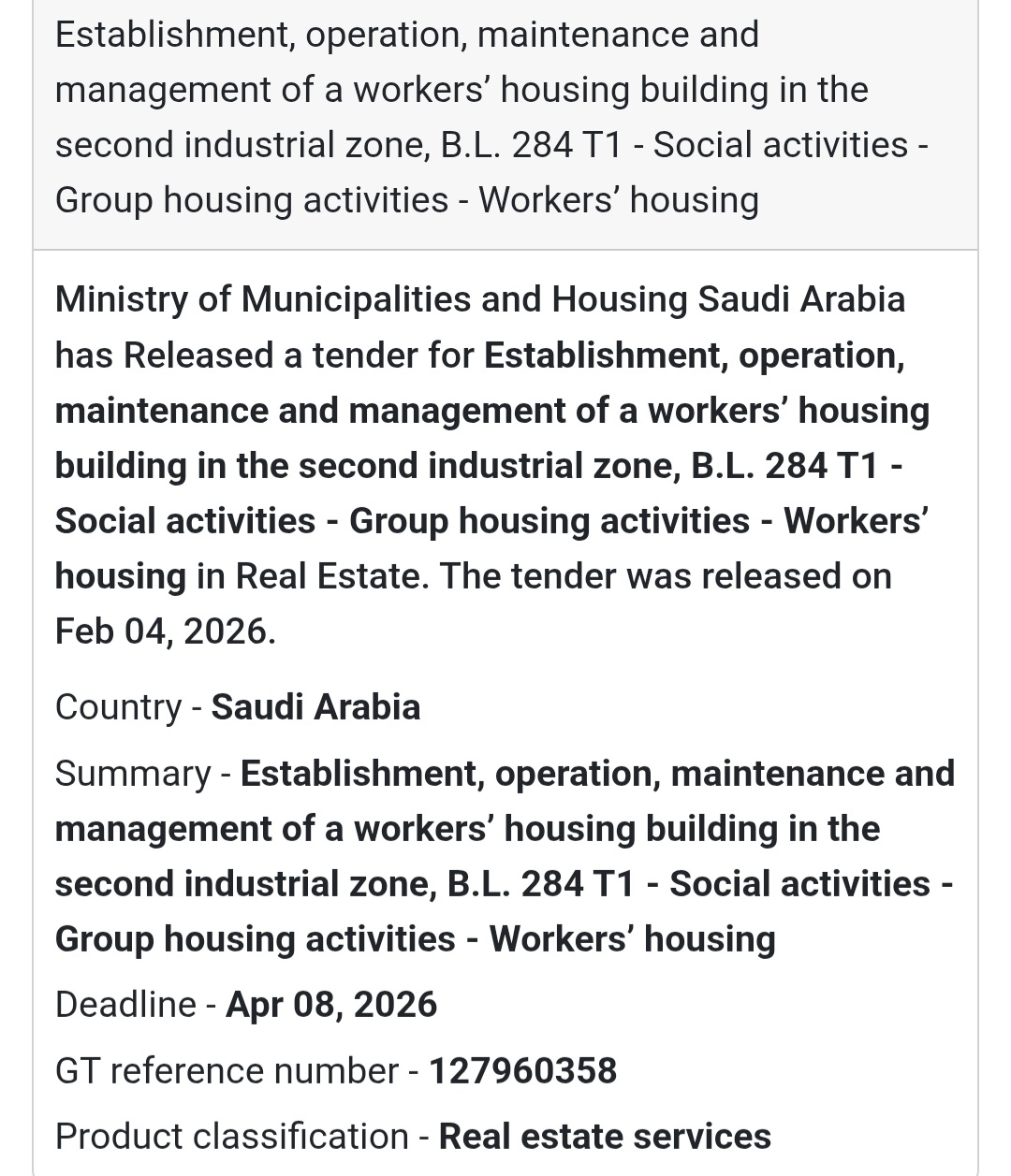 🏘️ Workers’ Housing Building – Second Industrial Zone (BL 284 T1)
