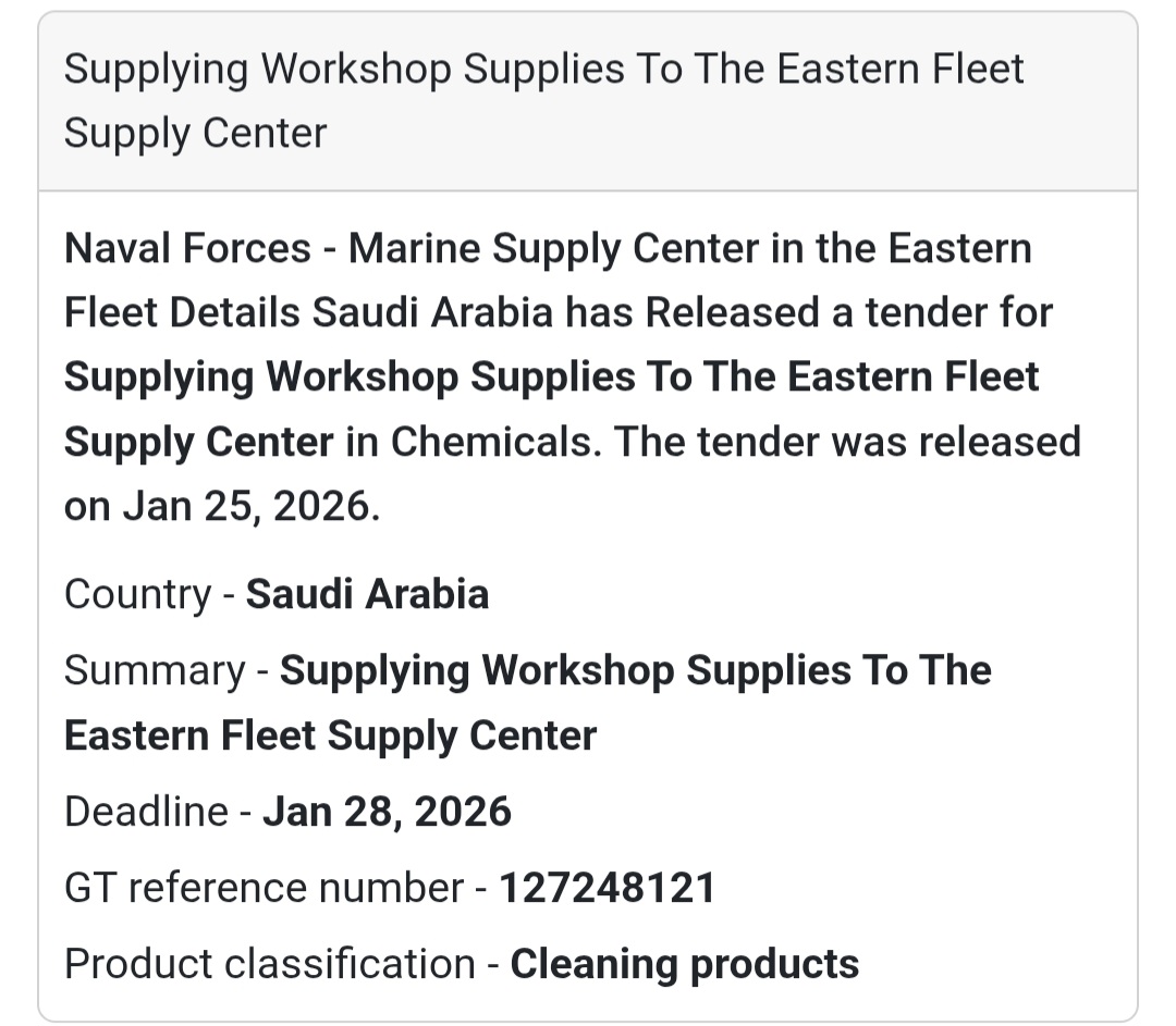 🧴 Workshop Cleaning Supplies – Eastern Fleet