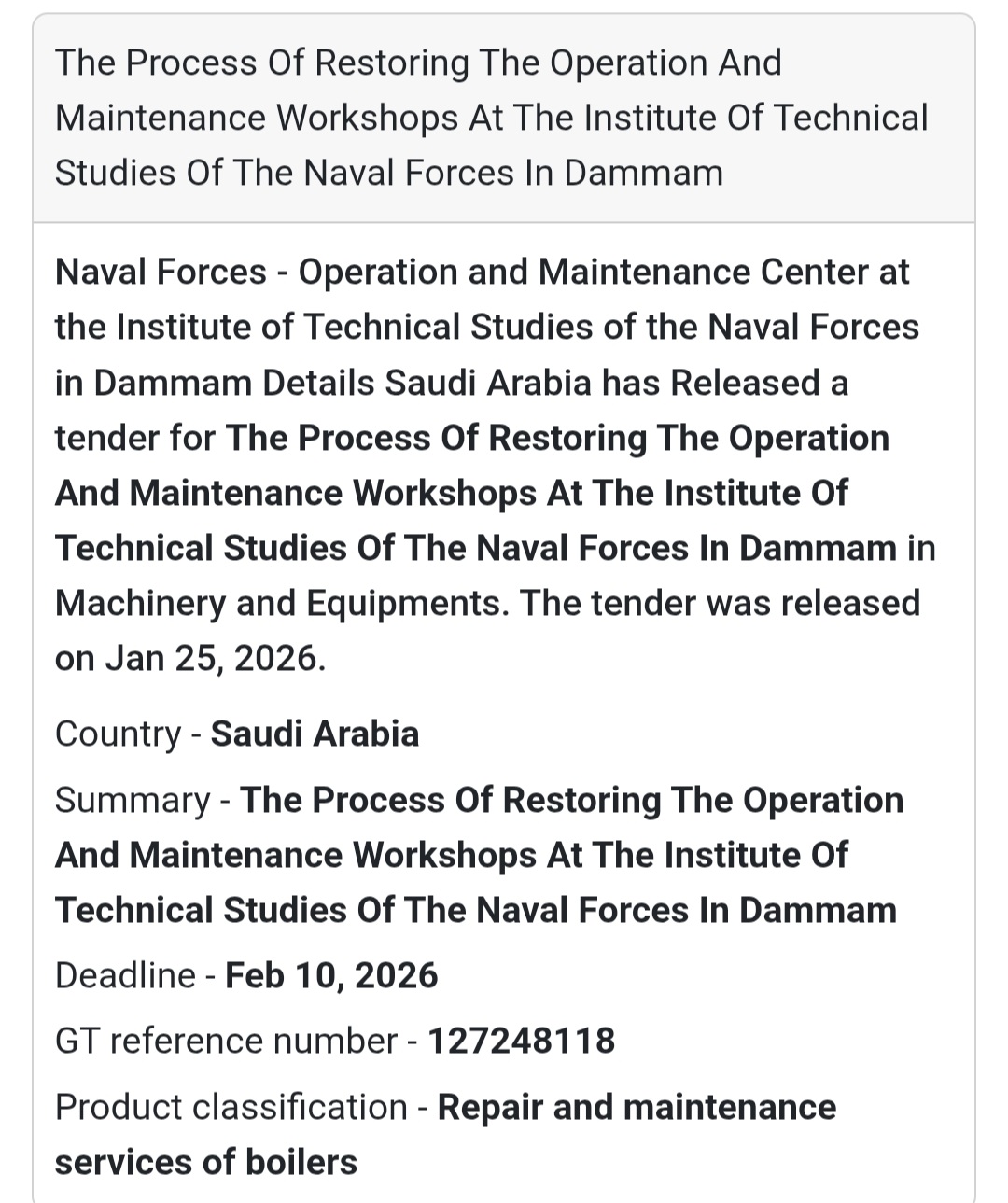🛠️ Workshop Restoration – Naval Institute (Dammam)