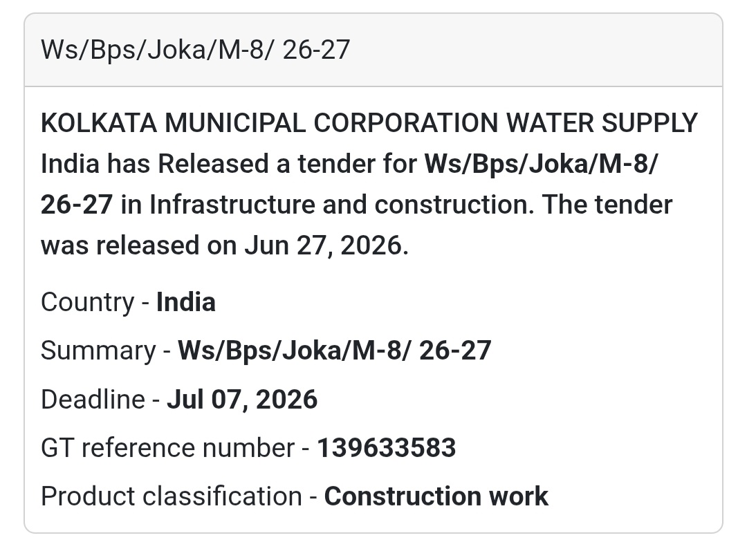 🚰 WS/BPS/Joka/M-8/26-27 | 📍Joka, Kolkata