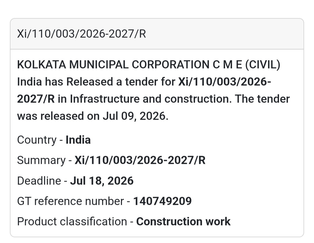 🏗️ XI/110/003/2026-2027/R | 📍Kolkata