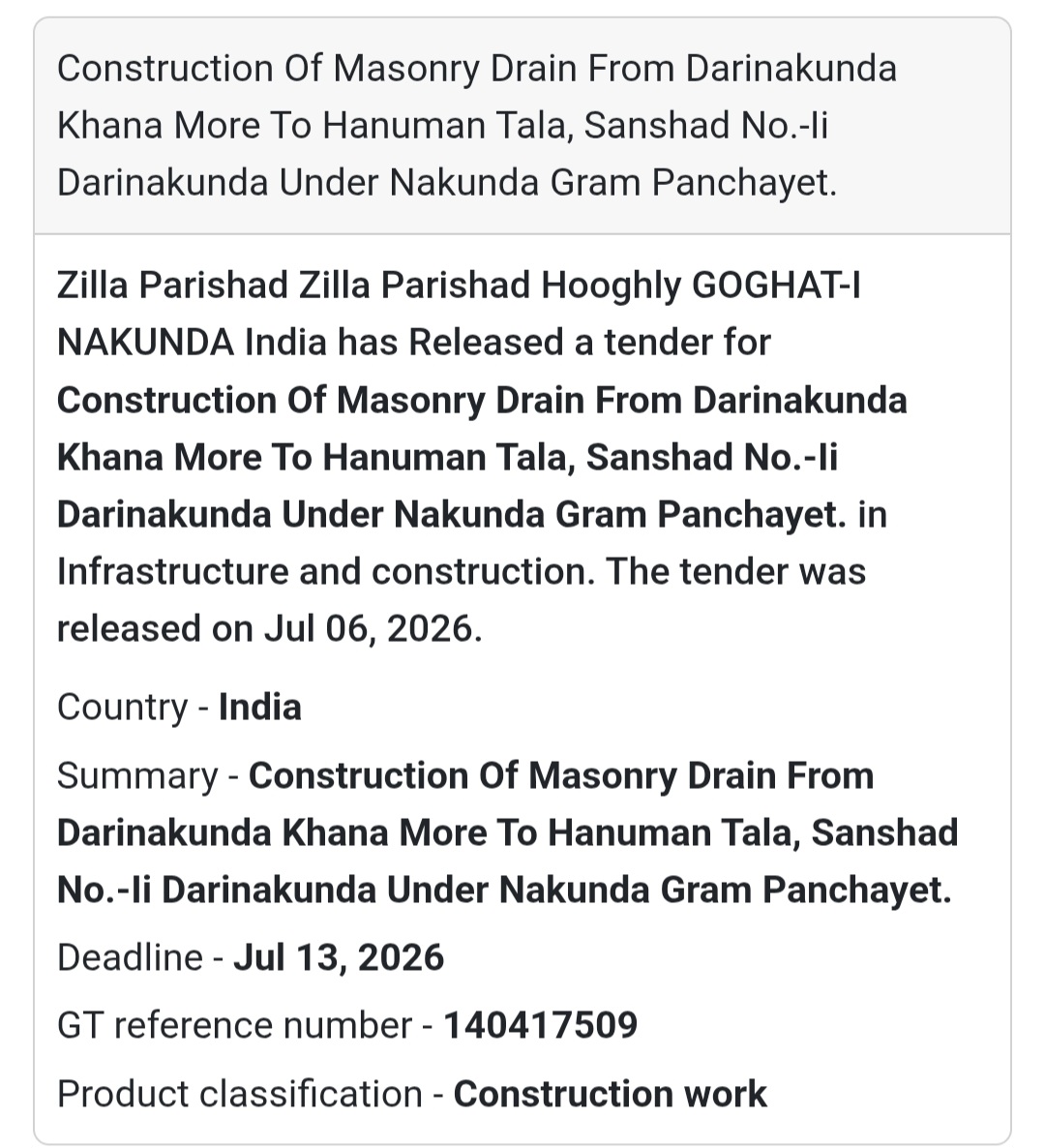 🛣️ Zilla Parishad Hooghly Tender | India