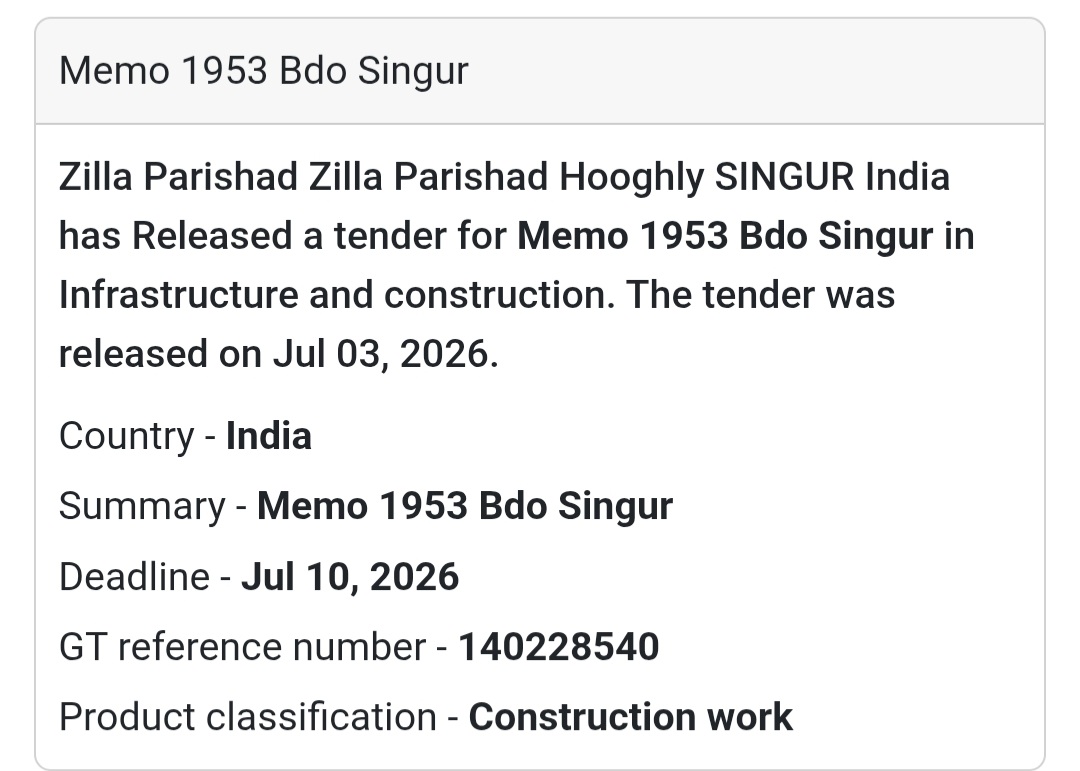 🏗️ Zilla Parishad Hooghly Tender – Singur, West Bengal