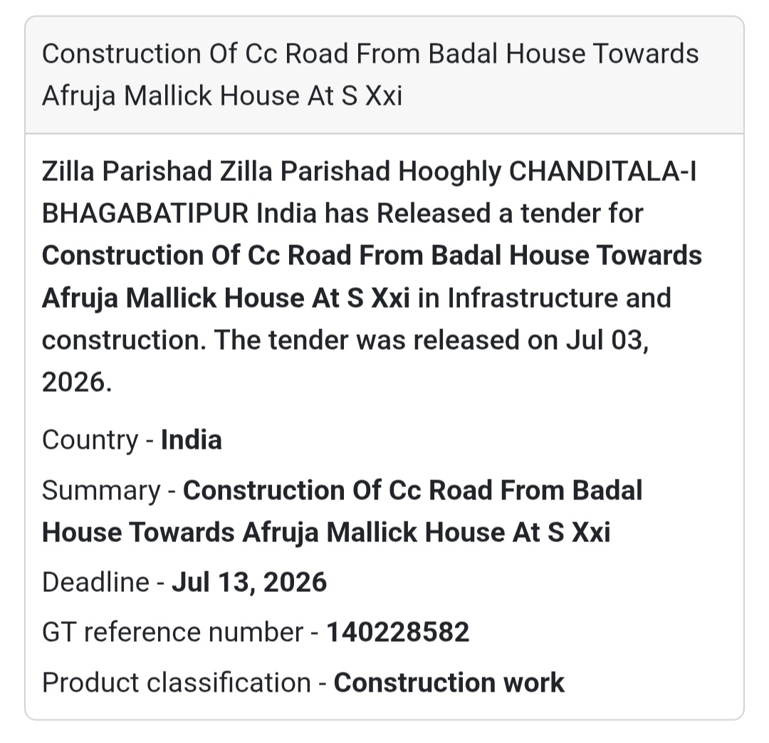 🛣️ Zilla Parishad Tender – Hooghly, West Bengal