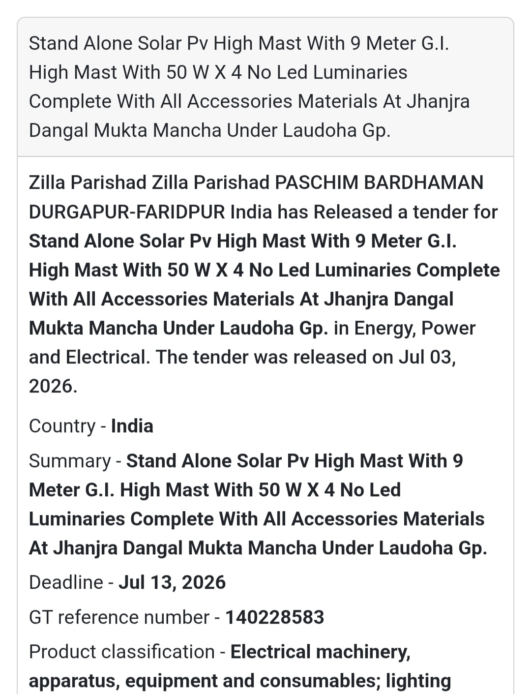 ☀️ Zilla Parishad Tender – Paschim Bardhaman, West Bengal
