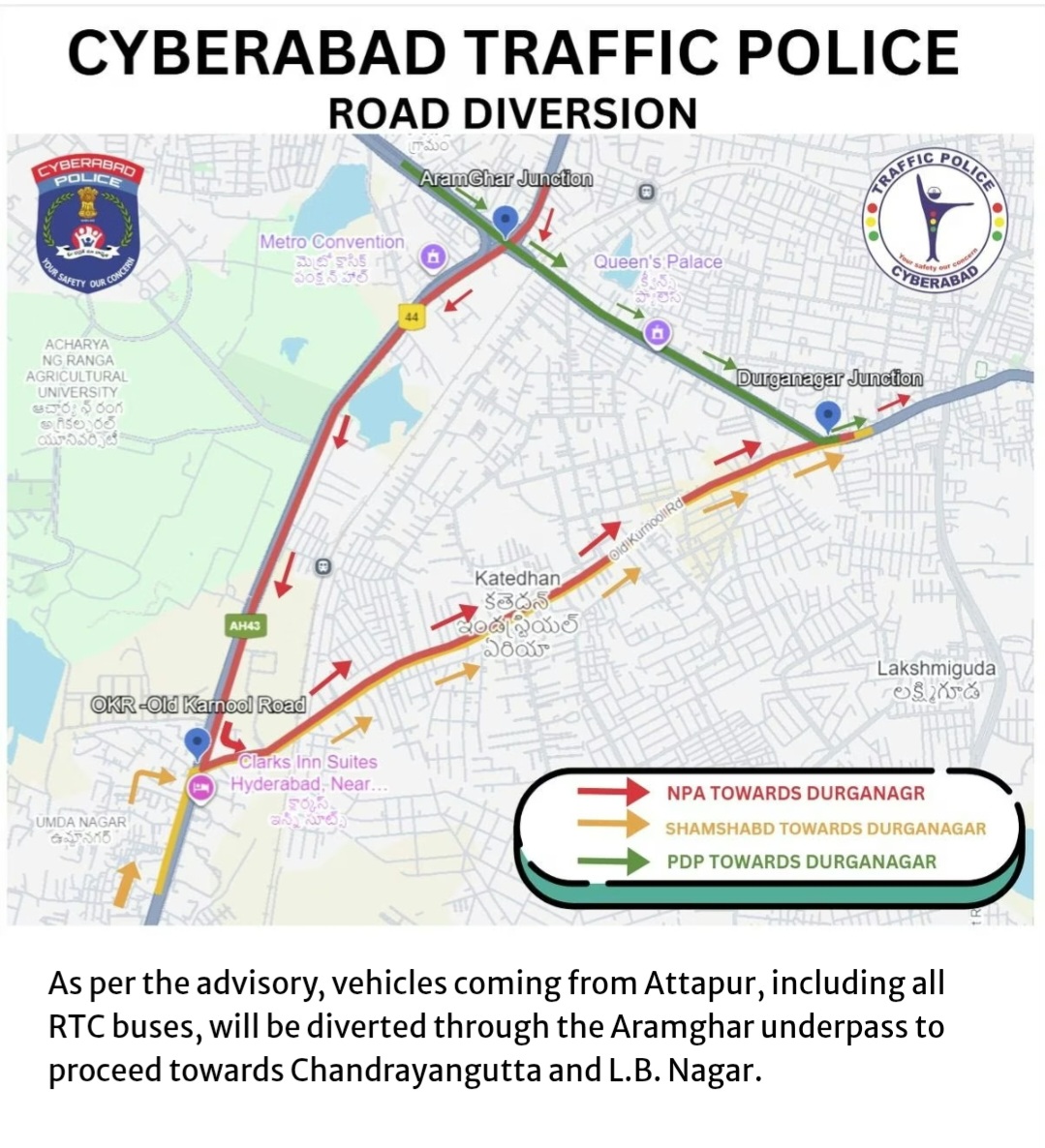 Hyderabad: Traffic diversions in Aramghar due to ongoing road repairs