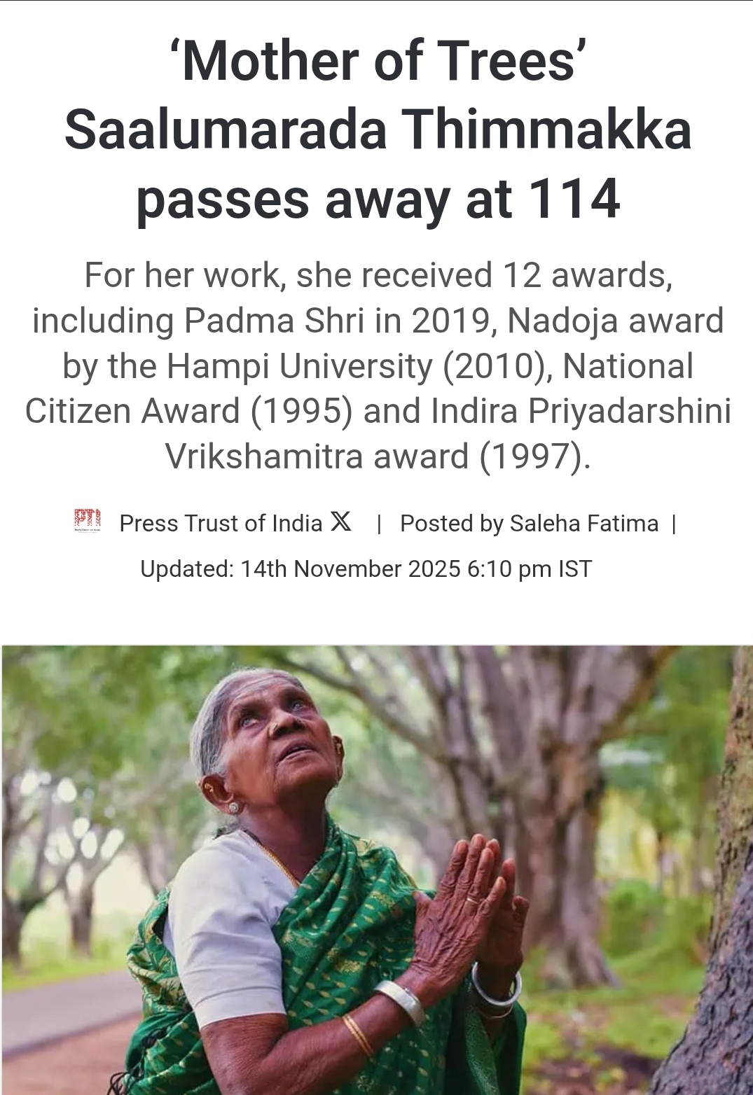 Saalumarada Thimmakka passes away