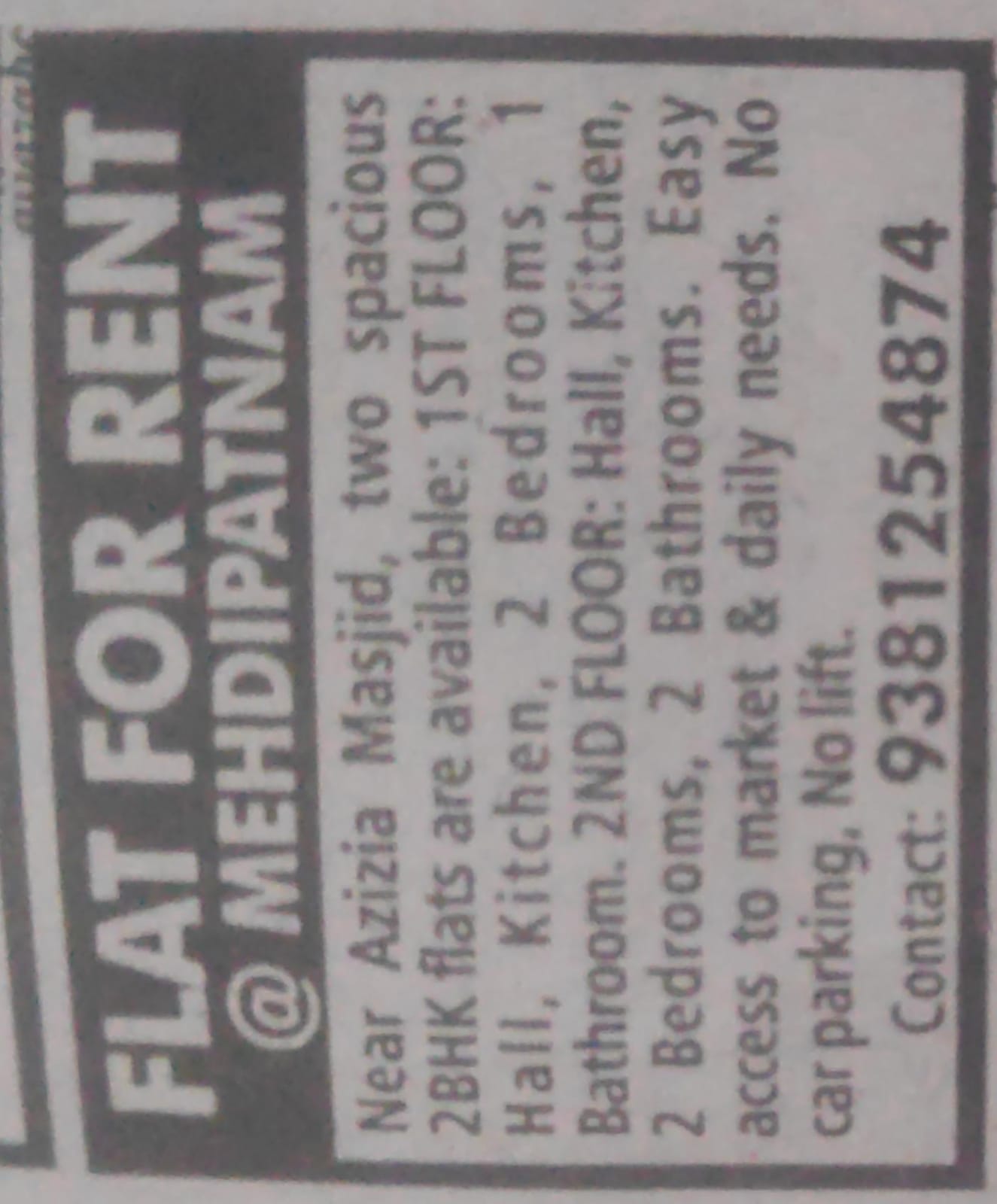 Flat for rent @ Mehdipatnam