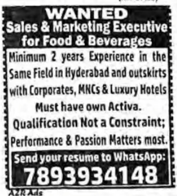 Sales and marketing executive for food and beverages
