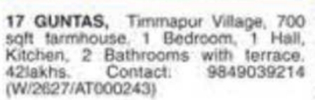 1 BHK Farmhouse for Sale: Timmapur Village